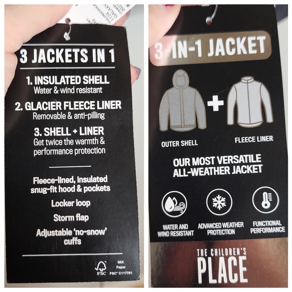 NWT The Children's Place 3 in 1 Blue Black Coat Size Medium - Picture 13 of 16